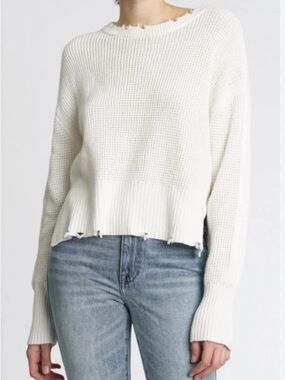 Pistola Cream Distressed Hem Waffle Knit Sweater Medium Crewneck